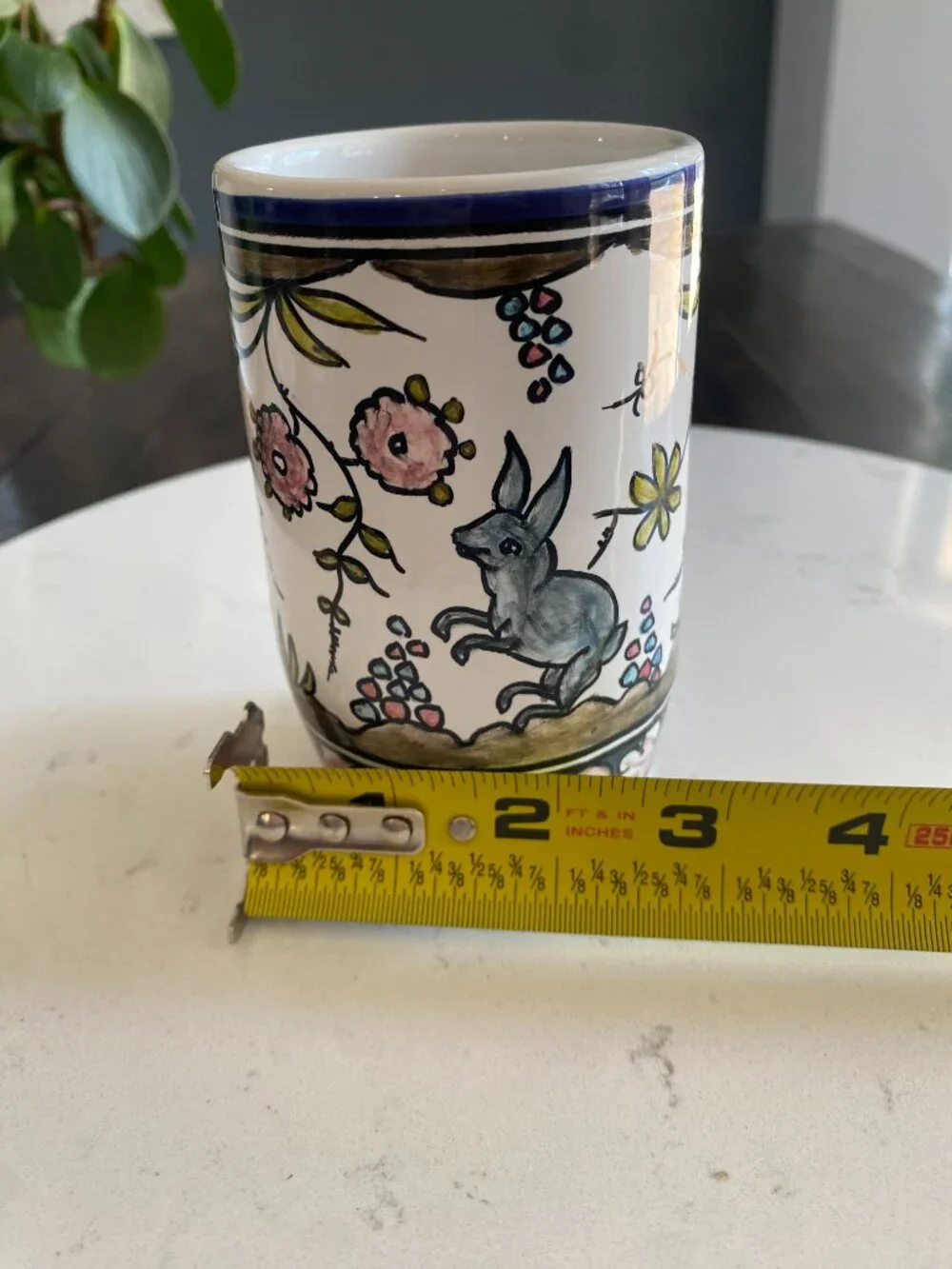Berardos Portugal Hand Painted Bathroom Set Tumbler Soap Dish Rabbit Floral